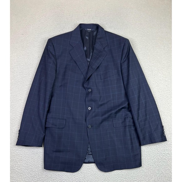 Faconnable Blazer Mens 44L Navy Check 100% Wool 3 Button Suit Jacket Canada